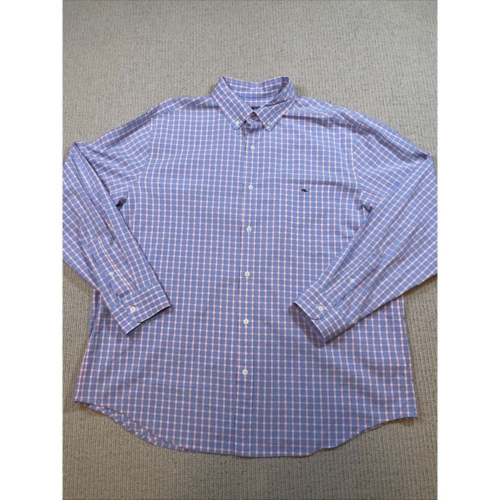 Vineyard Vines Mens XL Blue Pink Button Down Classic Fit Tucker Stretch Shirt